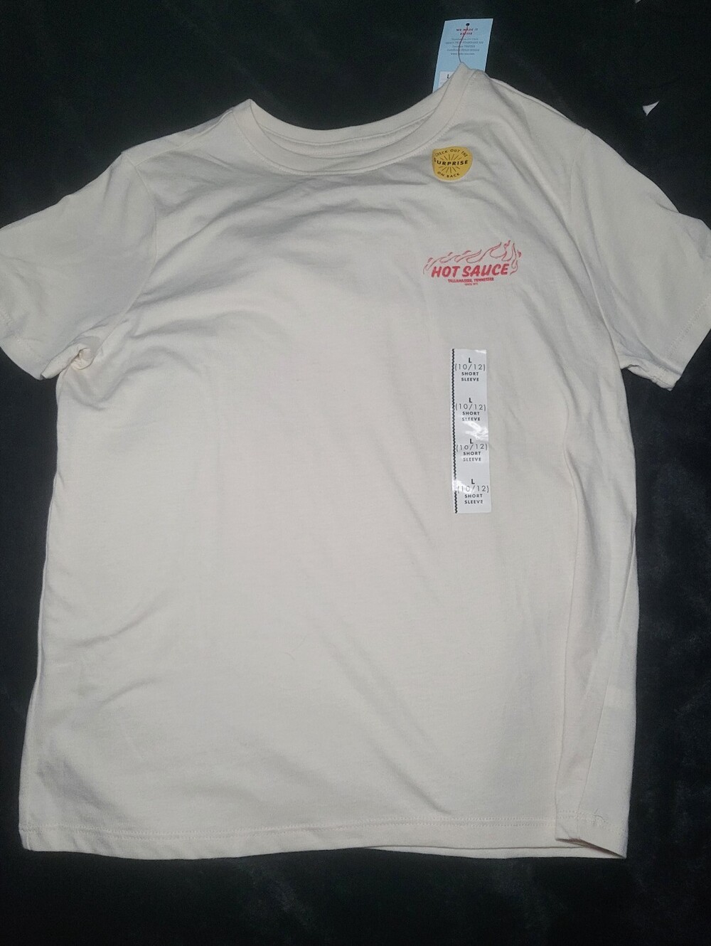 Cat & Jack Cream Short Sleeve Tee with Red 'Hot Sauce' Graphic